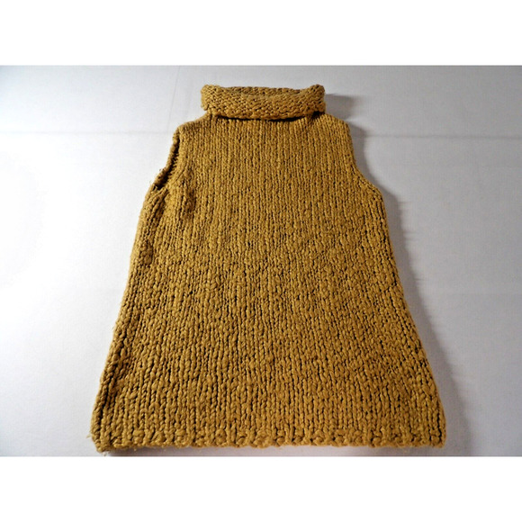 Express World Brand Handknit Wool Sweater Medium Tank Mock Neck Sleeveless Tan - Picture 8 of 11